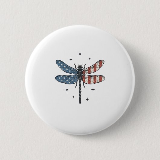 Retro Patriottische Libel Vector Shirt Ontwerp_1 Ronde Button 5,7 Cm (Voorkant)