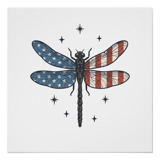Retro Patriottische Libel Vector T-shirt Ontwerp_1 Perfect Poster (Voorkant)