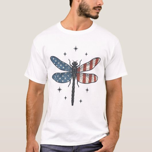 Retro Patriottische Libelle Vector T-shirt Ontwerp (Voorkant)