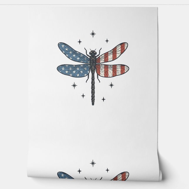 Retro Patriottische Libelle Vector T-shirt Ontwerp Behang (Afrollen)