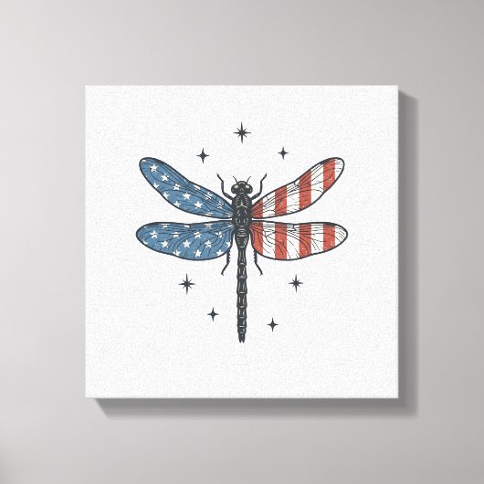 Retro Patriottische Libelle Vector T-shirt Ontwerp Canvas Afdruk (Voorkant)