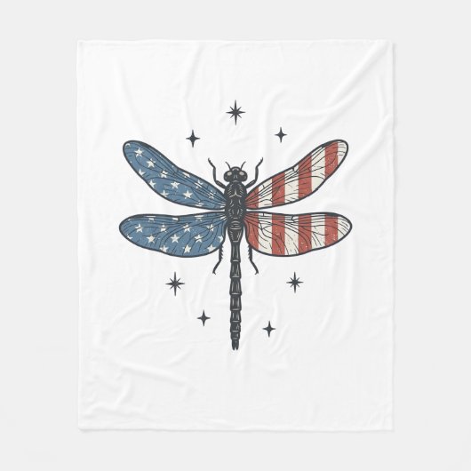 Retro Patriottische Libelle Vector T-shirt Ontwerp Fleece Deken (Voorkant)