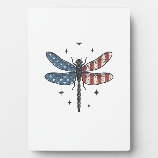 Retro Patriottische Libelle Vector T-shirt Ontwerp Fotoplaat (voorkant)