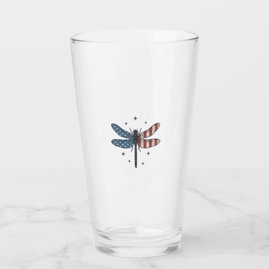 Retro Patriottische Libelle Vector T-shirt Ontwerp Glas (Voorkant)