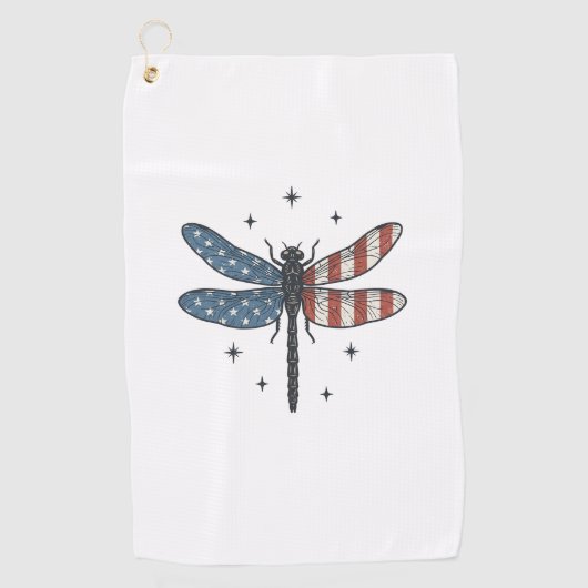 Retro Patriottische Libelle Vector T-shirt Ontwerp Golfhanddoek (Voorkant)