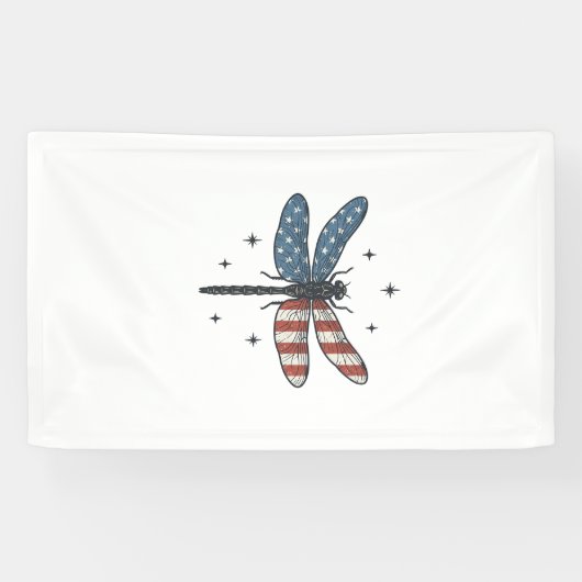 Retro Patriottische Libelle Vector T-shirt Ontwerp Spandoek (Horizontaal)