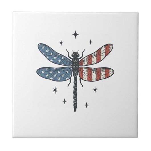 Retro Patriottische Libelle Vector T-shirt Ontwerp Tegeltje (Voorkant)