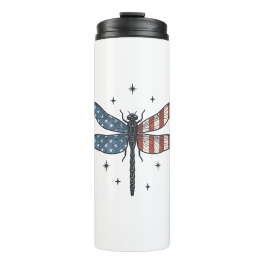 Retro Patriottische Libelle Vector T-shirt Ontwerp Thermosbeker (Voorkant)