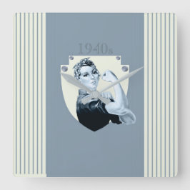  retro-patriottische oorlogsvrouw uit 1940 vierkante klok
