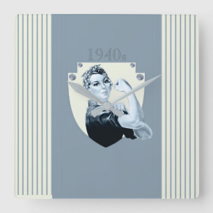 retro-patriottische oorlogsvrouw uit 1940 vierkante klok
