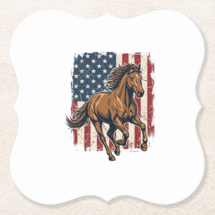 Retro Patriottische Paardenvlag Vector T-shirt Ont Kartonnen Onderzetters