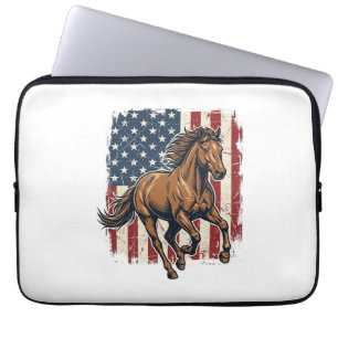 Retro Patriottische Paardenvlag Vector T-shirt Ont Laptop Sleeve