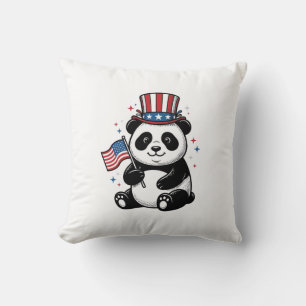 Retro Patriottische Panda Vlag Shirt Ontwerp_1 Kussen