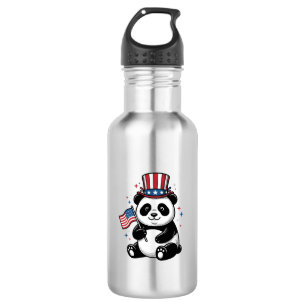 Retro Patriottische Panda Vlag Shirt Ontwerp_1 Waterfles