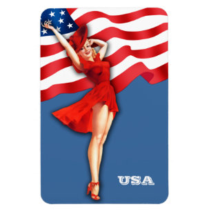 Retro Patriottische Pin-Up Art Meisje Magneet