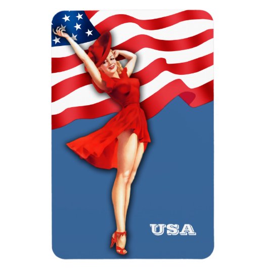 Retro Patriottische Pin-Up Art Meisje Magneet (Verticaal)