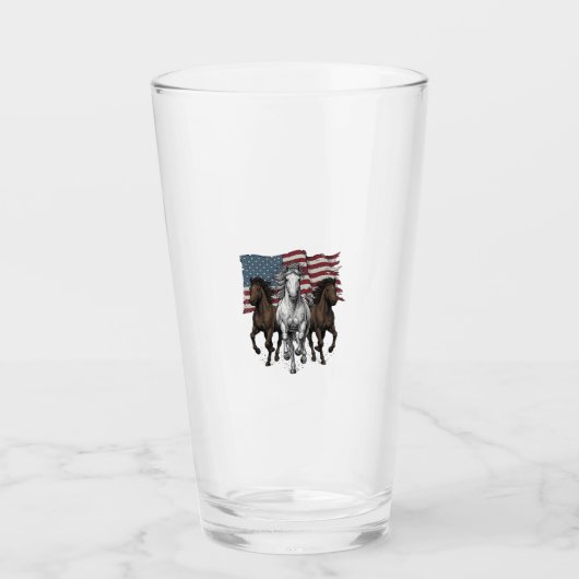 Retro Patriottische Rennende Paarden Vectorontwerp Glas (Voorkant)