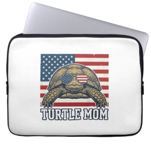 Retro Patriottische Schildpad Moeder Shirt Ontwerp Laptop Sleeve