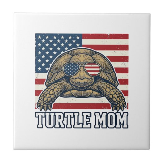 Retro Patriottische Schildpad Moeder Shirt Ontwerp Tegeltje (Voorkant)