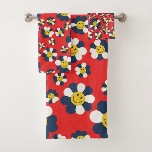 Retro Patriottische Smiley Face Bad Handdoek (Insitu)