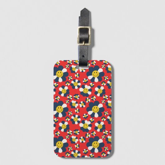 Retro Patriottische Smiley Face Bagagelabel (Voorkant (verticaal))