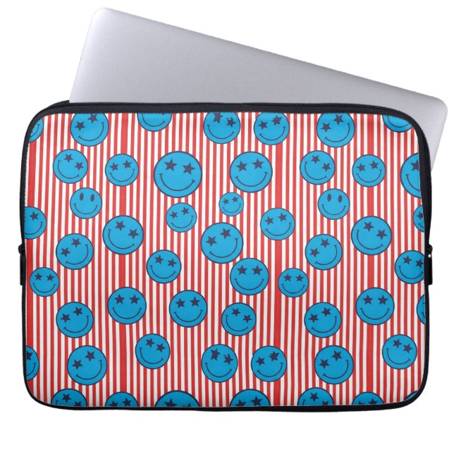 Retro Patriottische Smiley Face Laptop Sleeve (Voorkant)