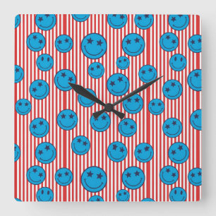 Retro Patriottische Smiley Face Vierkante Klok