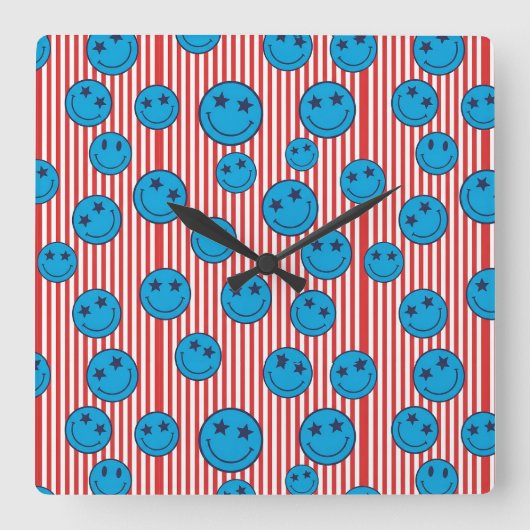 Retro Patriottische Smiley Face Vierkante Klok (Voorkant)