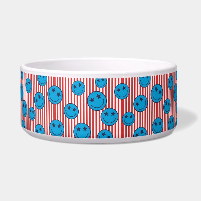 Retro Patriottische Smiley Face Voerbakje (Voorkant)