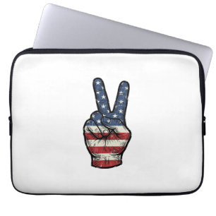 Retro Patriottische Vrede Hand Vector T-shirt Ontw Laptop Sleeve