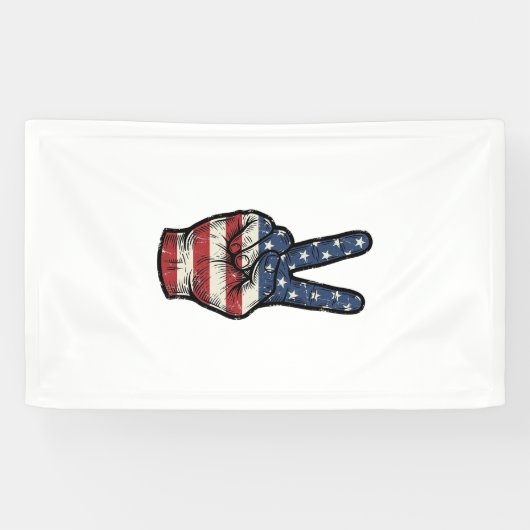 Retro Patriottische Vrede Hand Vector T-shirt Ontw Spandoek (Horizontaal)