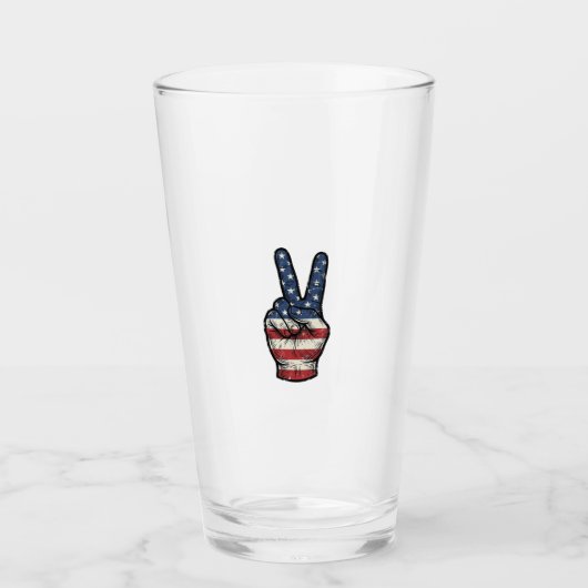 Retro Patriottische Vredeshand Vector T-shirt Ontw Glas (Voorkant)