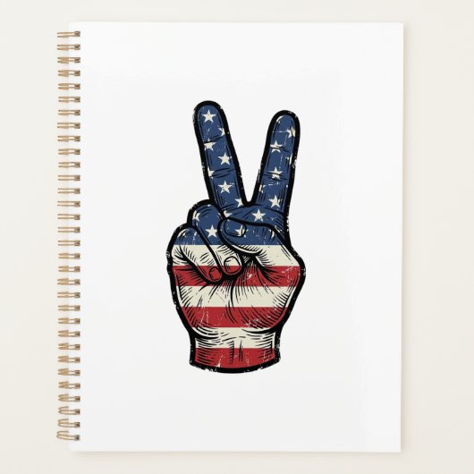 Retro Patriottische Vredeshand Vector T-shirt Ontw Planner (Voorkant)