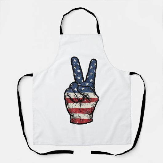 Retro Patriottische Vredeshand Vector T-shirt Ontw Schort (Voorkant)
