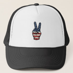 Retro Patriottische Vredeshand Vector T-shirt Ontw Trucker Pet
