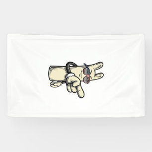 Retro Patriottische Wijzende Hand Cartoon T-shirt_ Spandoek