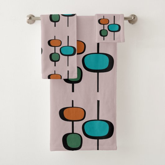  retro patroon 60s abstract kleurrijk roze bad handdoek (Insitu)