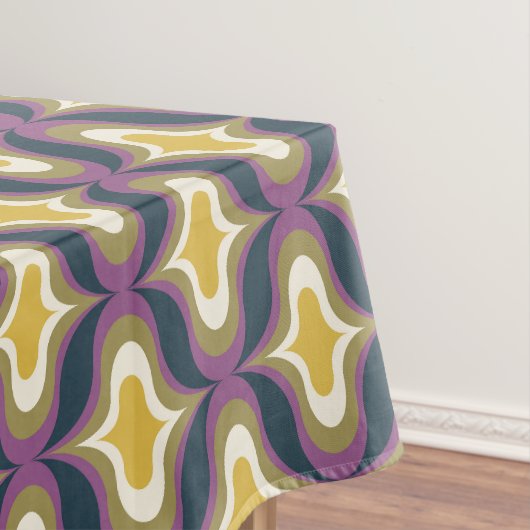 Retro Patroon Blauw Geel Bes Wit Tafelkleed (Voorbeeld)