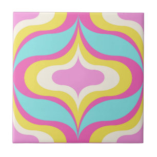 Retro patroon blauw roze groen witte keramische te tegeltje