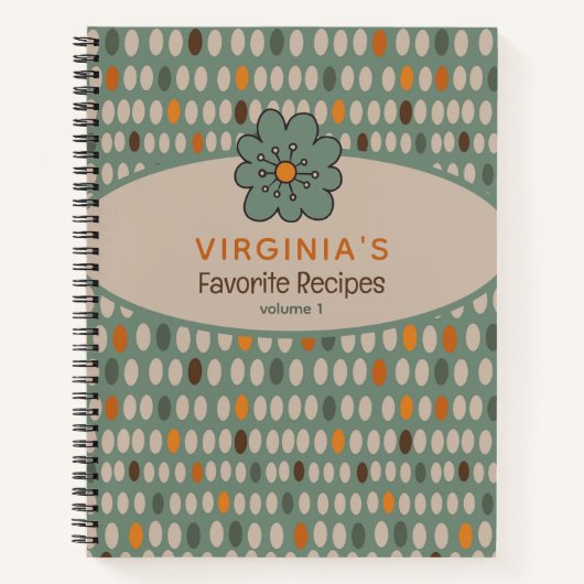 Retro Patroon Blauwgroen bloemenrecept Notitieboek (Voorkant)