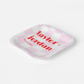 Retro Patroon Disco Bold Typografie Roze rood Papieren Bordje (Gebogen)