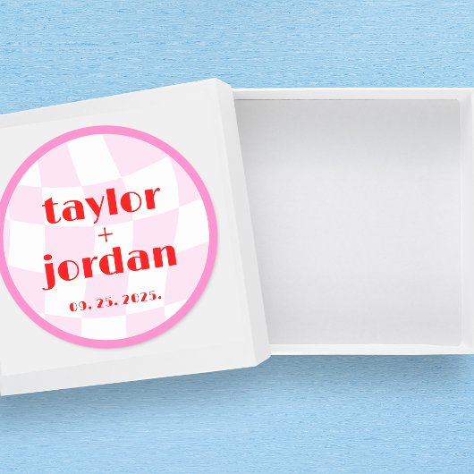 Retro Patroon Disco Vet Typografie Roze Rood Ronde Sticker