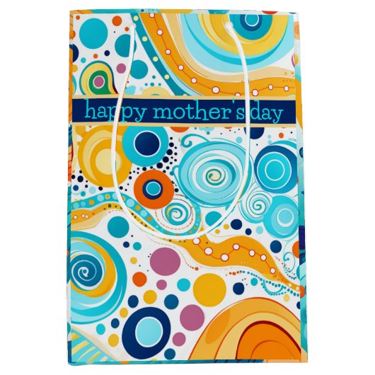 Retro Patroon Goudblauw Aqua Sinaasappel Paarse Medium Cadeauzakje (Voorkant)