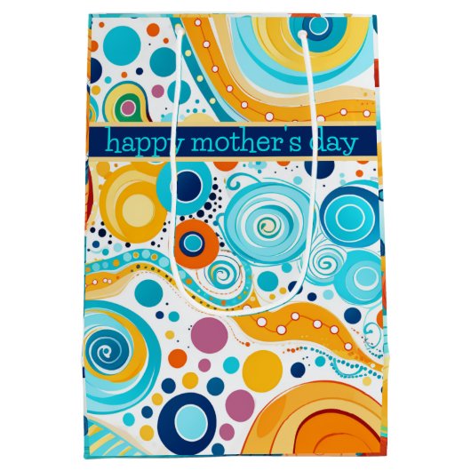 Retro Patroon Goudblauw Aqua Sinaasappel Paarse Medium Cadeauzakje (Achterkant)