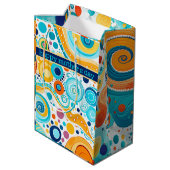 Retro Patroon Goudblauw Aqua Sinaasappel Paarse Medium Cadeauzakje (Achterkant Gekanteld)