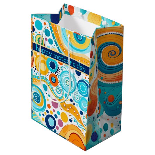 Retro Patroon Goudblauw Aqua Sinaasappel Paarse Medium Cadeauzakje (Achterkant Gekanteld)