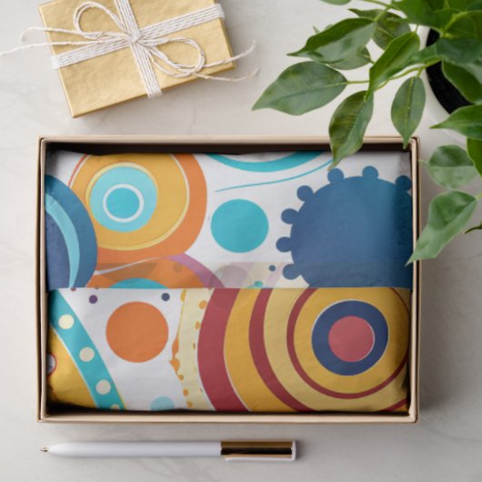 Retro Patroon Goudblauw Aqua Sinaasappel Paarse Tissuepapier (Geschenk)