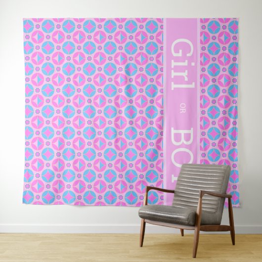 Retro patroon in roze & blauw - Meisje of Jongen Wandkleed (In Situ (horizontaal))