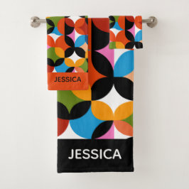 RETRO Patroon Kleurrijke Mid Century Modern Naam Bad Handdoek