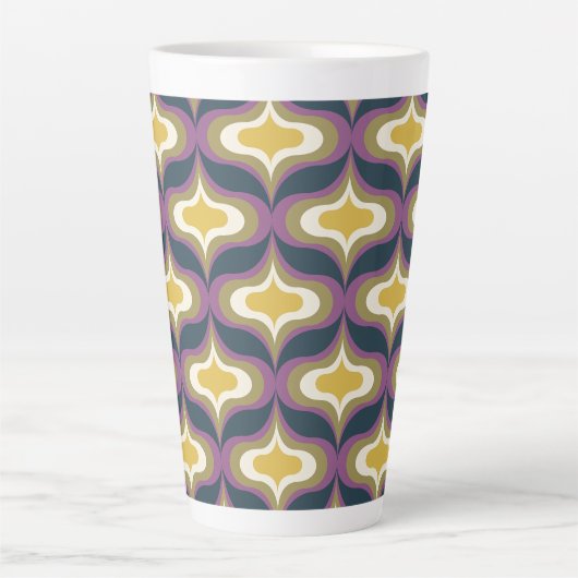 Retro patroon marinegroen geel wit latte mok (Voorkant)